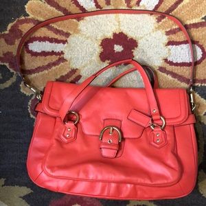 Large, Authentic Coach Orange Leather Purse